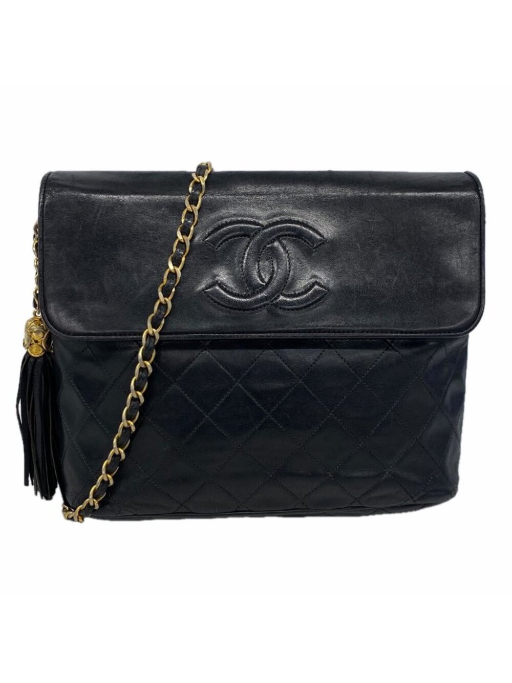 Chanel Shoulder Bag Quilted Lambskin Black Gold
